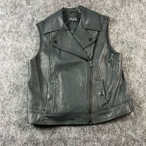 Vince Vest Women’s Size Small Textured Gray And Dark Blue Leather Vest